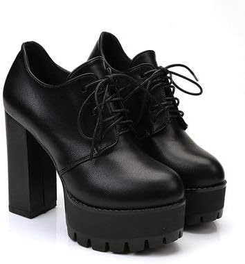 Amazon ノーブランド品 ファッション 王女 ハイヒール 太いヒール ストーム ひもあり 革靴 秋冬 女性 靴 レ シューズ