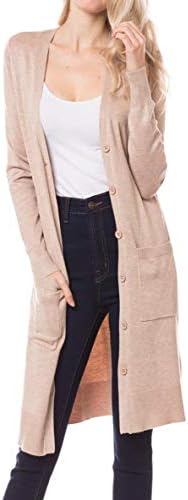 Women's Long Soft Casual Cardigan with Pockets - Button Closure or Open Front