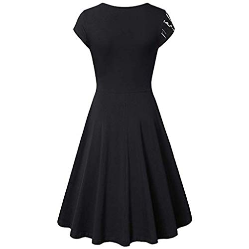 Women's Casual Criss-Cross V- Neck Short Sleeve Work Business Swing Flared A-Line Dress (White -1, XL)