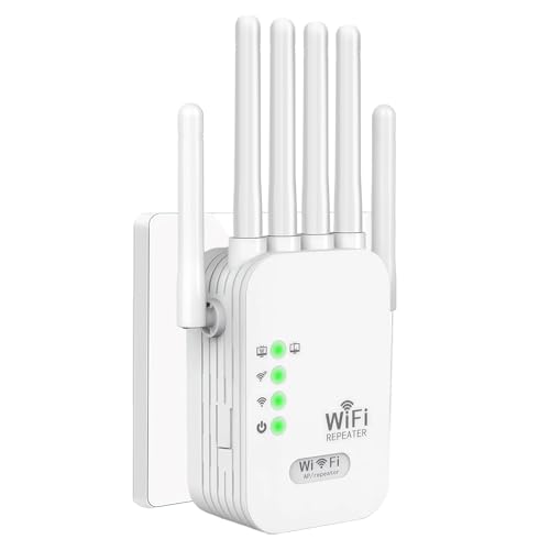 WiFi Repeater,WiFi Extender Signal Booster,1200Mbps,5G/2.4G Dual Band WiFi Extender with Ethernet Port,9800 sq ft Coverage,Supports 50+ Devices,Repeater/AP Mode,Six Antennas,WPA2,One-touch Setting