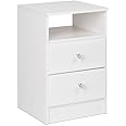 Prepac Astrid Simplistic Nightstand with 2 Drawers and Open Shelf, Functional Bedside Table with Acrylic Knobs 15.5" D x 16" W x 24.5" H, White, WDNH-0402-1-V