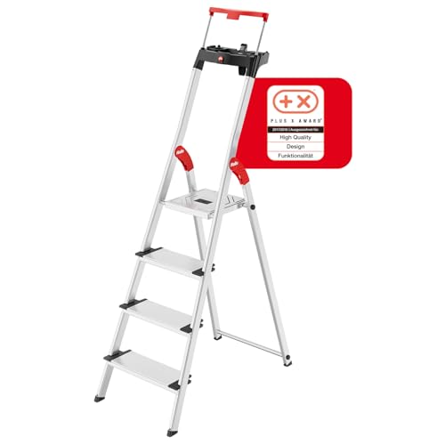 Hailo L85 ComfortLine Alu-Stehleiter mit 4 XXL-Stufen bis 150 kg, Silber