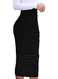 VfEmage Womens Elegant Ruched Frill Ruffle High Waist Pencil Mid-calf Skirt