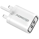 USB Charger Plug，MORECOO Travel Plug Adaptor 2-Port Mains Wall Charger with iSmart 2.0 for Smartphones Tablet and Power Bank （White)