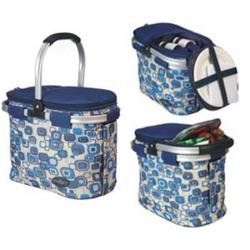 Aluminum Framed Picnic Cooler Basket w Service in Blue