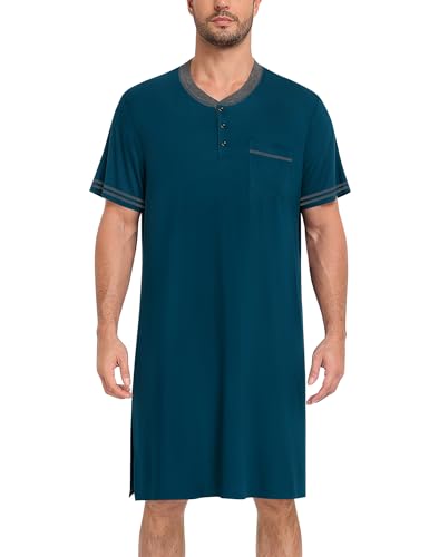 SWOMOG Men's Nightshirt Short Sleeve Nightgown