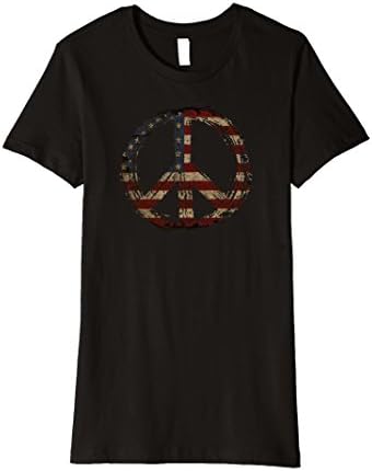 Womens Rustic, Distressed American Flag Peace Sign t-shirt, hippie Large Black
