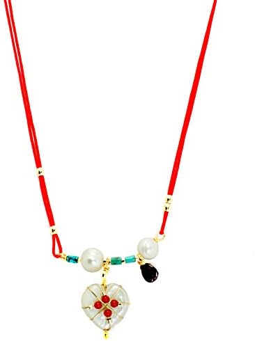 Heart-Shaped Pendant Necklace With Natural Stones (Red Double String Necklace)