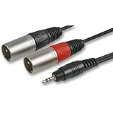 rhinocables® 3m 3 Metre 3.5mm Mini Stereo Jack plug to Dual XLR 3 Pin Plug Cable Lead A1002