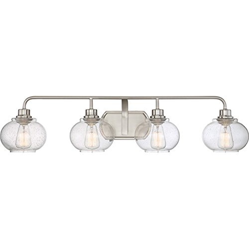 Quoizel TRG8604BN Trilogy Glass Lantern Vanity Wall Lighting, 4-Light, 400 Watts, Brushed Nickel (8"