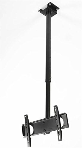 TV Ceiling Mount for Flat-Screen Monitor Between 23" and 70", VESA-Compatible Mounting Bracket with Extending Post, Rotating and Tilting Fixture, Steel (Black)