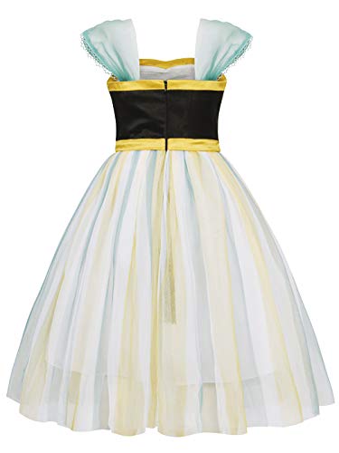 Cotrio Anna Princess Dress Toddler Girls Halloween Costumes Outfits Kids Theme Birthday Party Fancy Dresses Size 4T (3-4 Years, Green Yellow, 110)