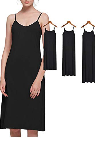 XUJI Womens Plus Size Soft Modal Full Slip, O Neck Slip Basic Cami Dress Nightwear Lingerie-3 Length Options