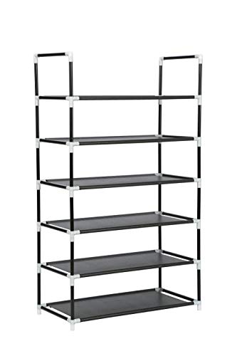 Homebi 6-Tier Shoe Rack Shoes Storage Organizer Entryway Metal Shoe Holds 18-24 Pairs of Shoes with 6 Tiers Metal Shelves and Fabric Cover in Black,23.62" W x 11.02" D x 41.54" H - Thumbnail 3