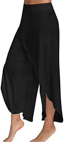 Laucote Women's Casual High Slit Layered Wide Leg Flowy Cropped Palazzo Pants