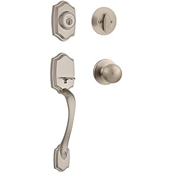 Kwikset 96870-099 Belleview Single Cylinder Front Door Handleset with Polo Door Knob Featuring SmartKey Security in Satin Nickel