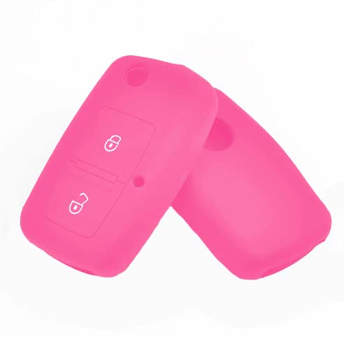 SALPIE Shell Key Ring Accessories Silicone Cover Car Remote Key Cover 2 3 Buttons Compatible With Volkswagen Beetle Golf Passat Bora Polo Skoda Fabia Roomster (Pink, SILICONE)