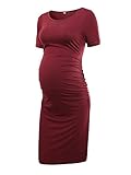 Liu & Qu Women's Ruched Maternity Bodycon Dress Mama Causual Short Sleeve Wrap Dresses (S, Wine Red)