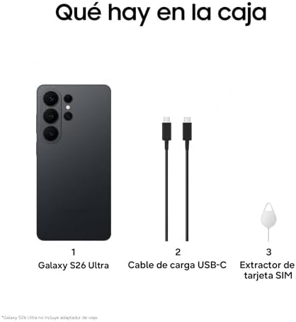 Galaxy S26 Ultra, 256GB, Smartphone com Galaxy AI, Câmara de 200MP, 12GB de RAM, Bateria de 5000mAh, Garantia do Fabricante 3 Anos + 1 Ano Extra, Cor Preta (Versão Espanhola)
