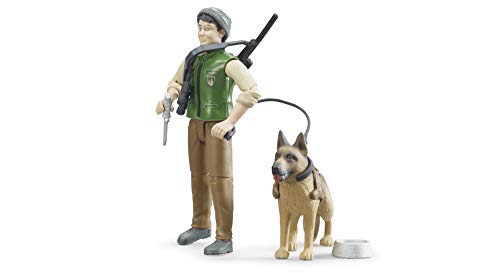 bruder 62660 - Bworld Förster mit Schäferhund, Gewehr, Fernglas, Jagdmesser - 1:16 Forstwirtschaft Figur Mann Jäger Wald-Arbeiter Bauernhof Holztransporter Land Rover Baumstämme – Bild 3