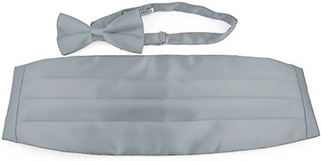 Men's Poly Satin Formal Bow Tie and Cummerbund Set Combo Tuxedo - Grey