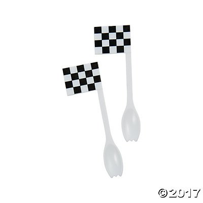 Checkered Race Car Picks with Spoons - 25 pcs