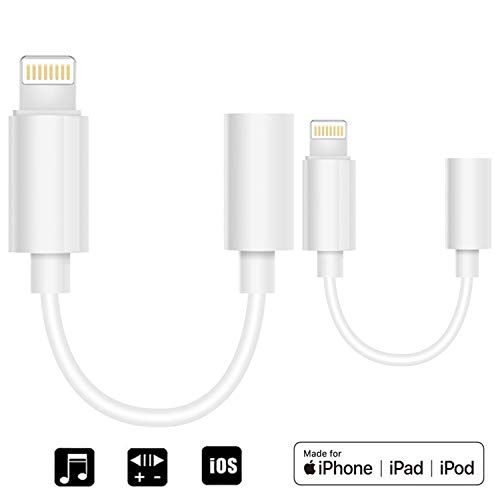 (2 Pack) Lighting to 3.5mm Headphones/Earbuds Jack Adapter Aux Cable Earphones/Headsets Converter Accessories Support iOS 12/11-Upgraded Compatible with iPhone XS/XR/X/8/8 Plus/7/7 Plus/ipad/iPod