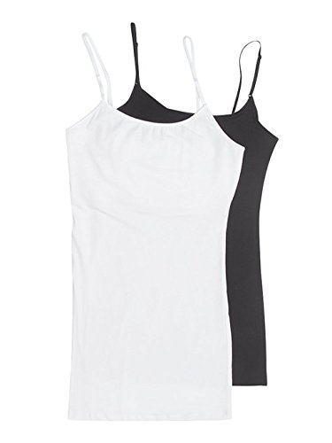 2 Pack Active Basic Women's Long Cami w/ Built in Bra Large Black, White