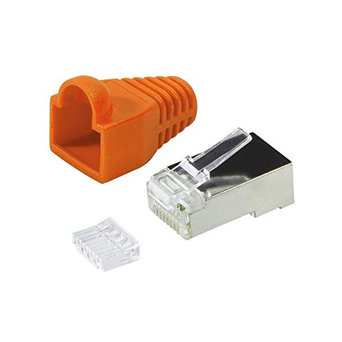 Faconet RJ45 Network Connectors Crimp Connectors CAT 6 STP with Threading Aid and Kink Protection in Orange Shielded Connector Crimp Connector LAN Patch Cable Network Cable CAT6 Cat.7 RJ 45 Pack of 20