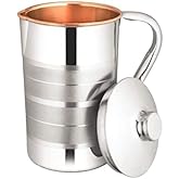 Glassique Pure Copper Pitcher with a Lid, Large Size Solid Copper, Stainless Steel Exterior Copper Water jug, Capacity 54 Oz/1600 ml, Copper Carafe For Home, Hotels & Gifting