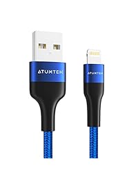 ATUMTEK iPhone Charger Cable [Apple MFi Certified] 2M 6.5ft Lightning to USB Cable Nylon Braided Charging Cable for New AirPods, iPhone 11 11 Pro XS Max XS XR X 8 7 6s 6 Plus, iPad and iPod - Blue