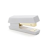 Zodaca [Pure White Design] Desk Stapler, 15 Sheets Capacity for Office / School / Home, White/Gold