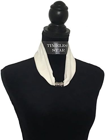Chiffon Necklace Sash Scarf with Engraved Magnetic Clasp Classic Style for Women (Ivory)