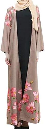 Vgvgh Women Saudi Arabia Abaya Long Sleeve Cardigan Printed Robe Ethnic Muslim Long Dress