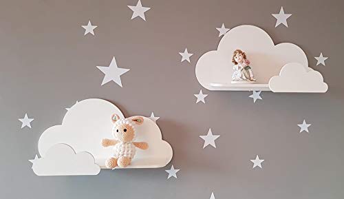 Set von 2 Happy Woody Cloud Wandregale für Kinderzimmer, Holz, schwebendes Regal, Babyzimmer-Dekor, Kinderzimmer, Wanddekoration, Geschenk-Set (grau) – Bild 4