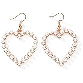 Pearl Heart Earrings for Women Pearl Heart Bow Earrings Pink Heart Bow Earrings Statement Heart Earrings Pearl Wedding Drop Earring Valentines Christmas Mother’s Day Jewelry