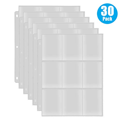 RETTACY Baseball Card Sleeves 9-Pocket,Transparent Trading Card Page Protectors 3 Ring Binder for Pokemon Trading Cards,Baseball Cards,Business Cards,30 Pack - Thumbnail 7