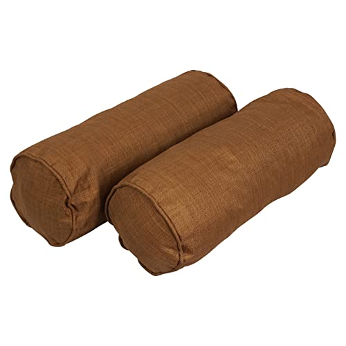 Blazing Needles Solid Outdoor Corded Bolster Pillow, 20" x 8", Mocha, 2 Count