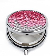 Purely Handmade Gradient Pink Bling Crystal Portable Pill Box Cute Rhinestone Pill Splitter Container Case
