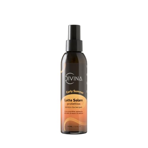 Divina BLK Curly Summer Sunscreen Leave-In Protection Sun Milk for Wavy, Curly and Super Curly Hair by Divina BLK with Hesperidin, Panthenol, Barley Extract and Lemon Balm (150ml)