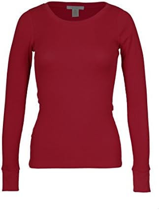 Fitscloth Women's RT1205 Waffle Thermal Crew Neck T Shirt Burgundy Small