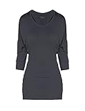 2000 SEJORA 3/4 Sleeve Dolman Tunic Top Crew Neck (Charcoal, Medium)