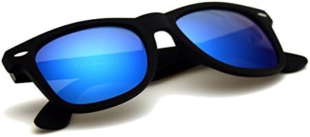 Zacway Polarized Horn Rimmed Sunglasses Color Mirror Lens Matte Finish (Black / Ice Blue, 52)