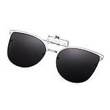 WELUK Polarized Clip-on Flip up Cat Eye Sunglasses Metal Frame for Prescription Glasses