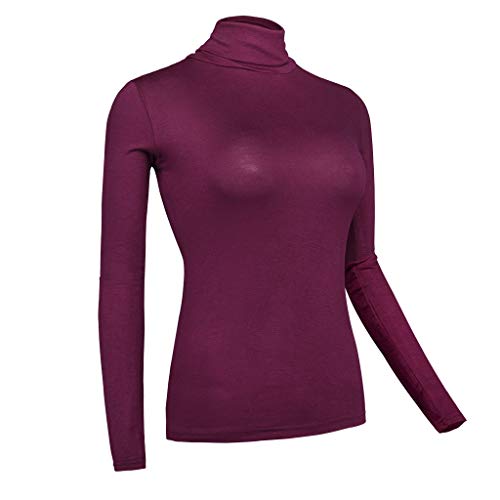 Turtleneck Women Long Sleeve Turtle Neck Top Black White Lightweight Turtleneck (Sangria Purple, X-Large)