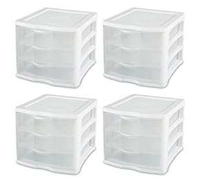 Image of 4 pack Sterilite 17918004 ClearView Portable 3 Storage Drawer Organizer Cabinets by Sterilite