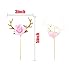 HOKPA Flower Cupcake toppers, HOKPA Glitter Deer Antler Cupcake toppers for Baby Shower Kids Birthday Party Decor (10pcs Golden)