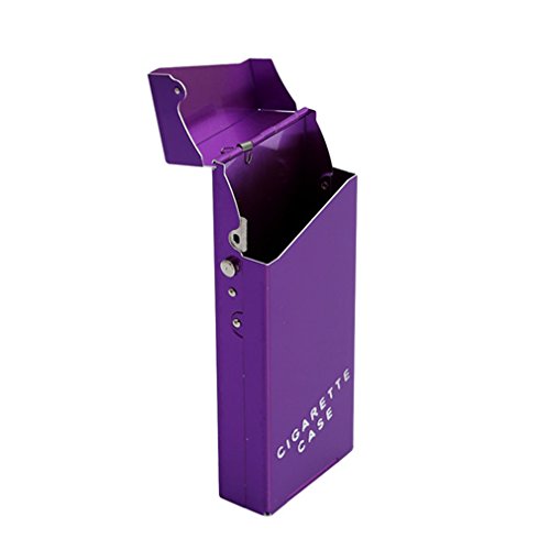 Dolland Women Aluminum Alloy Metal Cigarette Box Holder Pocket Tobacco Storage Case,Purple