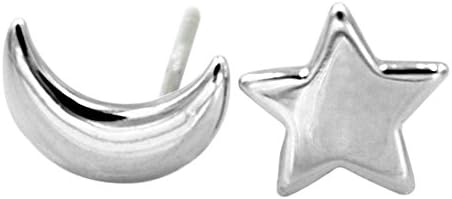Wicary One Pair Set of Sterling Silver Star and Moon Stud Earring