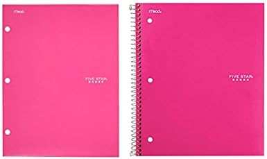 Five Star Wirebound Notebook, 1-Subject, 100 College-Ruled Sheets, 11 x 8.5 Inch Sheet Size,&amp; Five star 4 Pocket Paper Folder,HOT PINK , 2 Pack